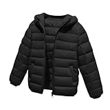 Flodxo Kids Winter Coat Boys Girls' Coats Padded Outwear Hooded Quilted Jacket Warm Windproof Thermal Puffer Jackets Casual Full Zip Long Sleeve Tops with Pockets Fall Outfits Black 12-13Y