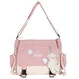 XIANXIAN Women's Kawaii Crossbody Bag, Harajuku Style, Pink, 33CM*24CM*11CM, School Bag, Adjustable Strap, Kawaii Pins and Pendants, Lightweight, Durable