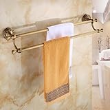 Kongdson Vintage Towel Rail Bar Double Layer Brass Antique Holder Wall Mounted, Brushed Bronze Towel Bar with Braiding Carvings, Bathrobe Towel Rail for Bathroom Toilet (60cm)