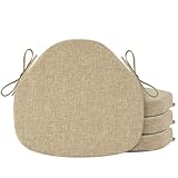 OVOV Chair Cushions for Dining Chairs Set of 4 Windsor Seat Cushion for Kitchen Room Chair Thick Textured Chair Pads with Ties and Non-Slip Bottom(42x39.5 cm/16x15 Inch Beige)