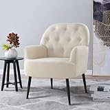 IWMH Armchair for Living Room, Linen Fabric Accent Chair for Bedroom, Occasional Tub Chairs Reading Chair Comfy Big Mid Century, Metal Legs (Beige)