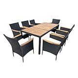 Panana 9 Piece Patio Rattan Dining Set, Wicker Garden Table and Stackable Chairs Set with Wood Table Top, Removable Cushions Balcony, Backyard, Poolside Outdoor