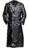 NMFashions Mens Military German Classic Officer Leather WW2 Trench Coat L, Black