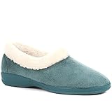 Pavers Women's Fluffy Slippers in Teal - Faux Fur Slip-Ons Offering Warmth and Comfort - Distinctive Fur Collar Design - Size UK 6 / EU 39