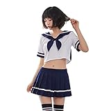 SINMIUANIME Sexy lingerie female JK uniform cosplay lingerie Japanese sailor soft cute student suit (White Blue)