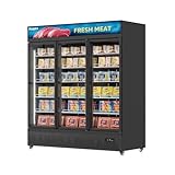 Malphi Commercial Refrigerator with Lighting Box 400Litre Upright Freezer -22℃ to -18℃ Self-Closing Door Display Fridge H1980xD750xW750mm Adjustable Shelves for Ice Cream Meat (Black, Three Doors)