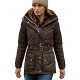 Game Technical Apparel Womens Cantrell Antique Waxed Cotton Jacket with Lightly Padded Tartan Lining (XXL, Brown)