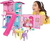 Barbie Chelsea Toy Dollhouse with 15+ Accessories, Pop-Up House Expands to 17+ x 13+ inches with 5 Play Areas & Slide, Includes Small Doll & Pet Dog, JFW49