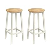 VASAGLE Bar Stool, Set of 2, Kitchen Chair, High Seat, Metal Frame, Easy Assembly, with Footrest, for Kitchen, Living Room, Dining Room, Classic Beige and White Oak LBC032W09
