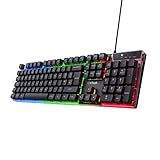 Trust Gaming GXT 835 Azor Gaming Keyboard with QWERTY UK Layout, LED Lighting, Game Mode, 12 Multimedia Keys, Anti-ghosting, Membrane Wired USB Keyboard for PC, Computer, Laptop - Black