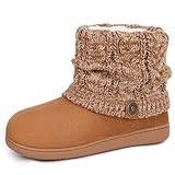 FamilyFairy Women's Bootie Slippers Warm Memory Foam House Shoes for Indoor Outdoor Winter(5-6,Brown)
