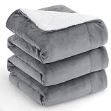 Aisbo Sherpa Fleece Throw Blanket King Size - Thick Warm Soft Grey Extra Large Super King Blankets for Bed, 230x270cm Fluffy Solid Blanket for Sofas, Gray