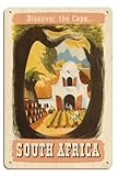 South Africa - Discover the Cape - South African Vineyard - Vintage Travel Poster by Leng Dixon c.1950-8 x 12 inch Vintage Wood Art Sign