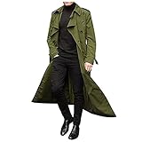 Winter Jacket Men's Trench Coat Leisure Jacket Long Sleeve Solid Long Jacket with Belt for Work Holiday, Green, XL