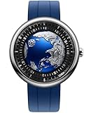 CIGA Design Mechanical Automatic Watch - Blue Planet U Series Wristwatch Round Stainless Steel/Titanium Sapphire Crystal for Men and Women with Fluororubber Strap (Blue Planet II Stainless Steel)