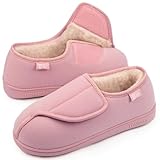 LongBay Women's Furry Memory Foam Diabetic Slippers Comfy Cozy Arthritis Edema House Shoes Pink 5 UK