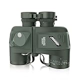 Aomekie Waterproof Binoculars 10X50 Binoculars for Adults Marine with Illuminated Rangefinder Compass Case and Strap BAK4 Porro Prism