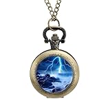 Ocean Thundering Storm Vintage Pocket Watch Alloy Pendant Watches Necklace Gift for Men Women Coppery-Style