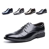 Hitmars Oxford Shoes for Men Derby Shoes Mens Formal Dress Business Lace Ups Shoes Patent Leather Breathable Classic Slip On Brogues Black 2, 9 UK (Gloi-GH2-BK44-bro)