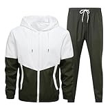 RLEHJN Mens Tracksuit Set UK Sale Clearance 2 Piece Color Block Hoodie Top Jogging Bottoms Casual Joggers Sports Sweatsuit with Pockets Full Zip Patchwork Hoodies + Sports Trousers Running Suit M-6XL