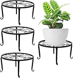 LATERN 4Pcs Metal Plant Stands, 23CM Heavy Duty Flower Pot Stand Planter Holder Plant Container Support Rack Rustproof Iron Round Shelf for Home Outdoor Patio Garden Decor (Black)