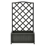 Large Rectangular Planter Box with Trellis – Raised Wooden Planter for Garden Outdoor PClimbing Plants Flower Raised Bed Wooden Planters for Flowers Herbs & Vegetables grey (Grey)