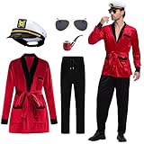 JQMAO Halloween Men's Captain Costume Set: Complete Outfit with Hat, Sunglasses & Accessories (M)