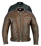 Texpeed Mens Leather Motorcycle Jacket - Touring Motorbike Jacket With Genuine Biker CE Armour (EN 1621-1) Protection Quilted Stitched Design - Distressed Brown - L