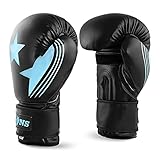 Lions 10oz Boxing Gloves - Premium Rex Leather, Perfect for MMA Training Kickboxing Gloves, Punching Bag Focus Mitts, Muay Thai Boxing Gloves for Men Women Adults (Blue, 10oz)