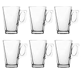 Straame - Set of 6 Latte Glasses, 240 ml Temperature Resistant - Stylish Coffee/Tea Cups, Hot Drink Cafe Mugs - Ideal for Ice Cream Latte, Espresso, Cappuccino & Hot Chocolate -Mugs with Handle