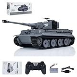 wheelfun Taigen 1/24 RC Battle Tank Tiger I RC Military Tanks Model Mid-Term Infrared Combat Chassis Recoil LED Flash Gray RC Military Transport Truck Armored Vehicle Hobby Collection Gift for Boys