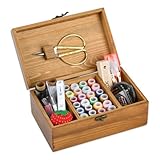 DODUOS Wooden Sewing Box with Sewing Kit Accessories, Sewing Kit Box with Compartments, Portable Sewing Basket, Needle and Thread Kit Sawing Kit Set, Sewing Thread Set for Travel, Camping, Home DIY