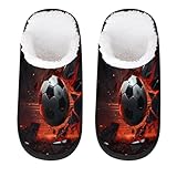 Mexpekil Winter Fluffy Slippers Women Men Warm House Slippers Anti-Slip(Red Light Football Print)