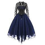 Women Gothic Dresses Solid Long Sleeve Lace-up Lace Chiffon Dress Sexy Corset Puffy Retro Dress Medieval Steampunk Court Dress Halloween Ball Porm Gown Dresses Evening Cocktail Festival Dresses S-XXL