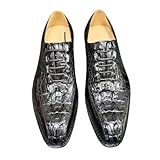 Authentic Exotic Crocodile Skin Men's Square-Toe Designer Dress Shoes Genuine Alligator Leather Male Lace-up Black Oxford Shoes, Black, 8 UK