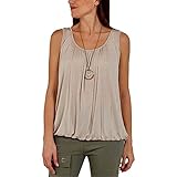 Women's Ruched Neck/Hem Bubble Vest Top with Necklace - Coral Black Blue Green Red | Small-XLarge (as8, Alpha, l, x_l, Regular, Regular, Standard, Stone)