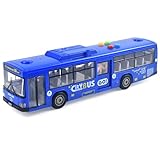 Cemirk Bus Toy for Boys and Girls - with Lights and Sounds, Realistic Tires, Simulated Functional Doors, Friction-Powered Movement, Blue