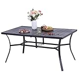 PHIVILLA Garden Table for 6 Person 150 * 90cm Patio Outdoor Table Rust Proof Steel Frame with 4 cm Parasol Hole Outdoor Furniture Garden Dining Table Maintenance Free Black
