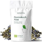 Mint Green Tea Organic Marrakech Mint 100g (50 Cups) | Green Loose Leaf Tea with Menta | Intense and Refreshing Aroma REPLANTEA