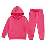 Tracksuit Set Kids Girls Long Sleeve Pullover Sweatshirt Joggers and Hoodie Set Girls 2 Piece Outfit Long Sleeve Boys Y2K Activewear Back to School Activewear Tracksuit Kids(9-10 Years,Hot Pink)