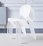 Hallowood Furniture Stoker Plastic Stackable Dining Chairs Set of 4 in White, Modern Sturdy Stacking Chairs with Cutaway Backrest for Kitchen Home, Offices, Restaurants & Cafes