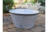 Large Decorative Round Vintage Galvanised Metal Pan Tub Flower Pot Planters