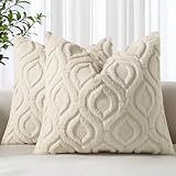 decorUhome Set of 2 Faux Fur Cushion Covers 45x45 cm, Decorative Soft Plush Fluffy Velvet Cushion Cover 18X18 Inch,Square Boho Neutral Pillow case for Sofa, Beige