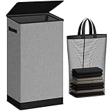 SOLEDI 100L Laundry Basket with Lid Large Washing Basket, Sturdy Hamper with Laundry Bag, Collapsible Storage Bin Dirty Clothes Basket for Bedroom, Bathroom, Laundry, Dorm, College, Apartment, Grey