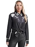 Jowowha Womens Vintage Printed Shirt Western Outfit Printed Cowgirls Button Down Long Sleeve Blouse Top TypeD L