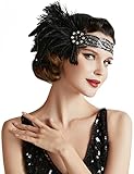 BABEYOND 1920s Vintage Headband Roaring 20s Flapper Headpiece with Feather 1920s Great Gatsby Costume Accesories (Black-2)