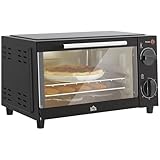 HOMCOM Mini Oven, 9L Countertop Electric Grill, Toaster Oven with Adjustable Temperature, Timer, Dishwasher Safe Baking Tray and Wire Rack, 750W, Black
