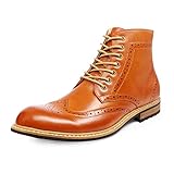 Bruno Marc Men's Leather Brogue Ankle Boots Classic Lace Up Dress Boots for Casual or Formal Wear,Size 10,Brown,BERGEN-01