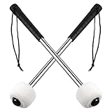 Culinavog Felt Head Drum Mallets 2 Pack – Percussion Timpani Sticks with Stainless Steel Handle and Storage Bag, Anti-Slip Grip, Compatible with Snare and Bass Drum (White)