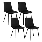 Klihome Dining Chairs Set of 4 Kitchen Chairs Wide Padded Velvet Chair Living Room Upholstered Seat with Backrest, Metal Legs, Comfy Chair for Dining Room, Bedroom, Lounge, Black